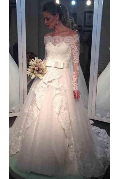 A-Line Long Sleeves Lace Off-the-Shoulder Wedding Dresses Bridal Gowns 3030213
