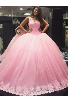 Pink Lace V-Neck Wedding Dresses Bridal Gowns 3030219