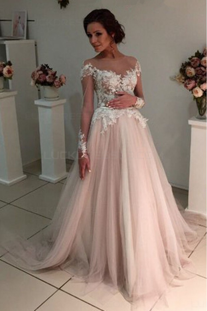 Long Sleeves Lace Sheer Wedding Dresses Bridal Gowns 3030223