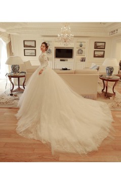 Ball Gown Lace Long Sleeves V-Neck Wedding Dresses Bridal Gowns 3030231