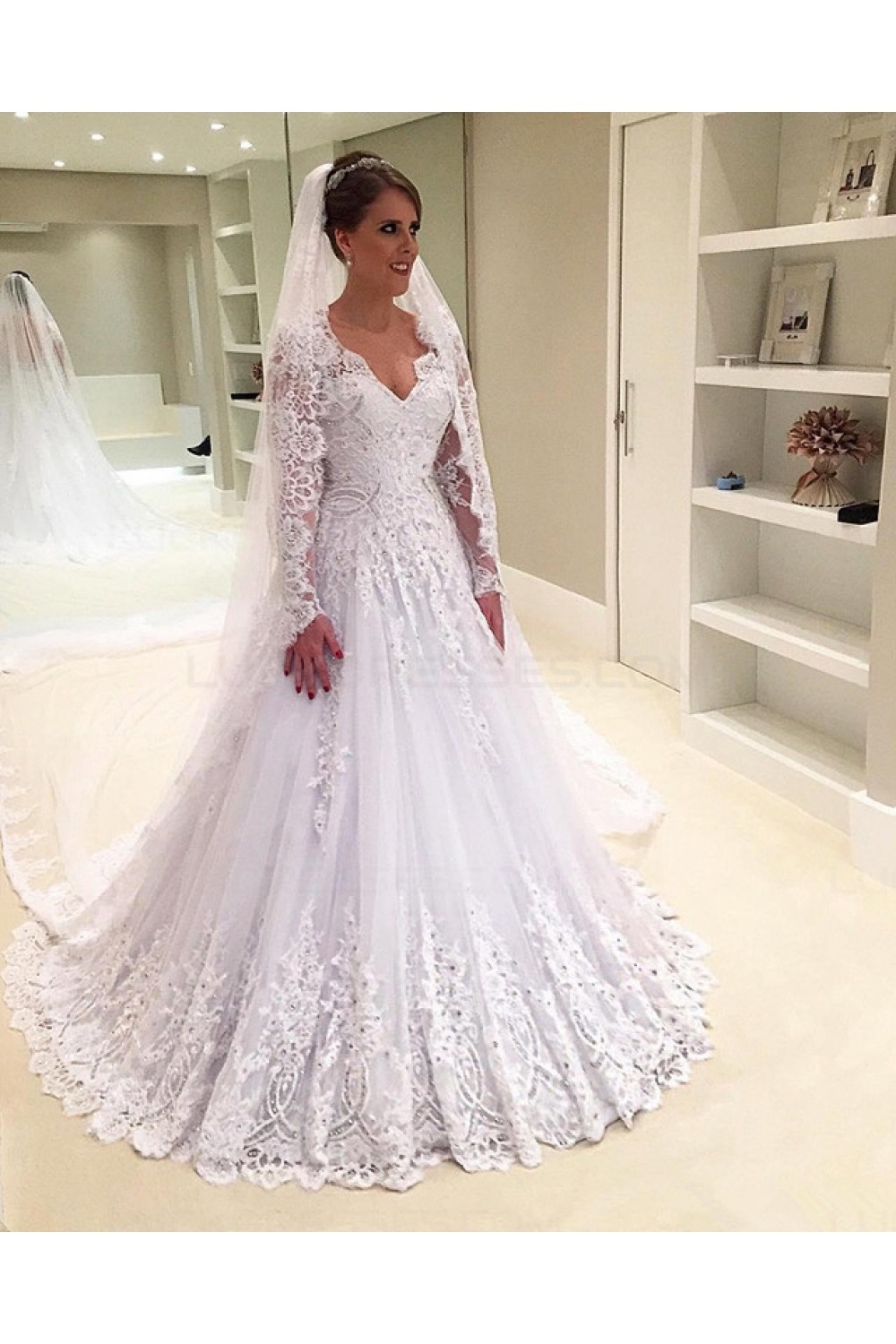 ALine Long Sleeves Lace Wedding Dresses Bridal Gowns 3030242