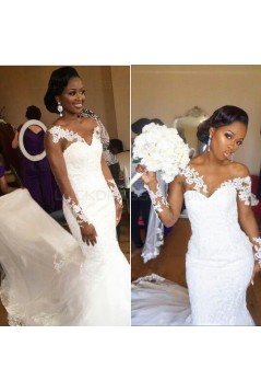 Long Sleeves Lace Mermaid Sheer Wedding Dresses Bridal Gowns 3030245