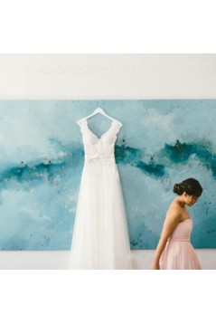 A-Line V-Neck Lace Wedding Dresses Bridal Gowns 3030267