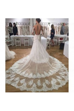 Long Sleeves Lace Mermaid Illusion Bodice Wedding Dresses Bridal Gowns 3030293
