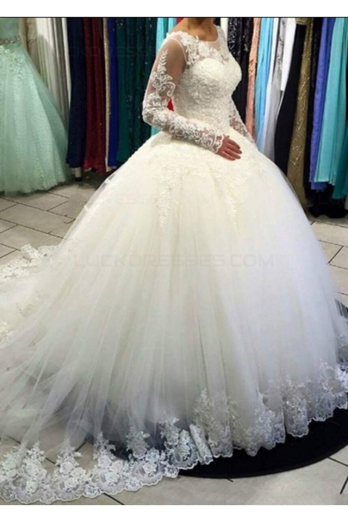 Ball Gown Long Sleeves Lace Tulle Wedding Dresses Bridal Gowns 3030298
