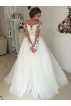 Long Sleeves Lace Illusion Neckline Wedding Dresses Bridal Gowns 3030300
