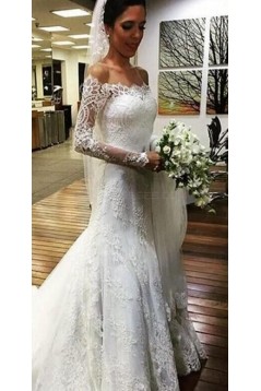Long Sleeves Lace Off-the-Shoulder Mermaid Wedding Dresses Bridal Gowns 3030302