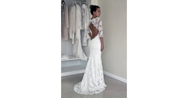 Mermaid 3/4 Length Sleeves Lace Wedding Dresses Bridal Gowns 3030315