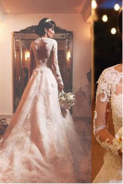 A-Line Long Sleeves Lace Wedding Dresses Bridal Gowns 3030319