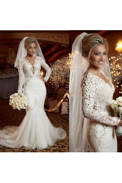 Sexy Mermaid Long Sleeves Lace Wedding Dresses Bridal Gowns 3030321