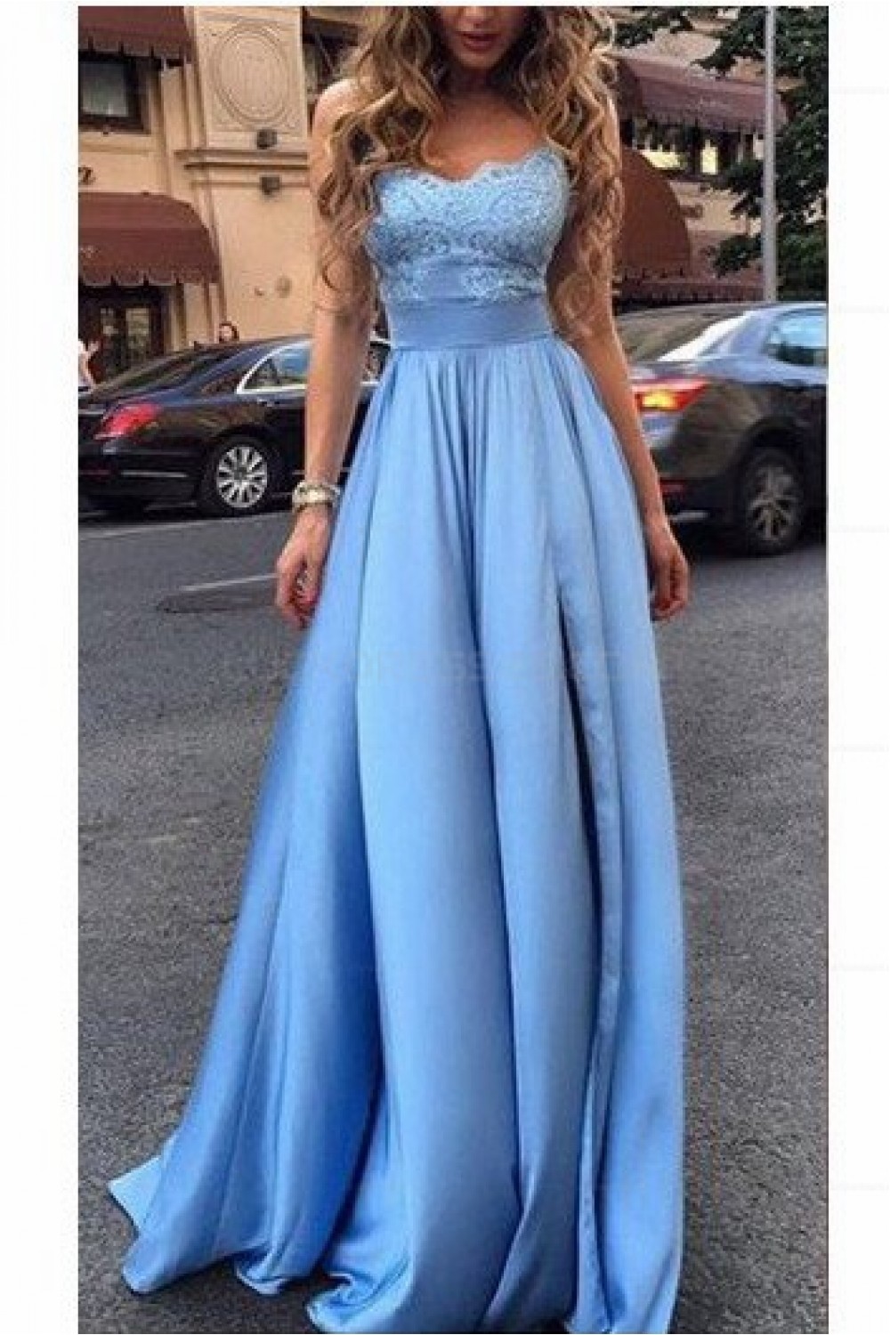 Elegant Long Blue Lace Prom Evening Dresses 3020584